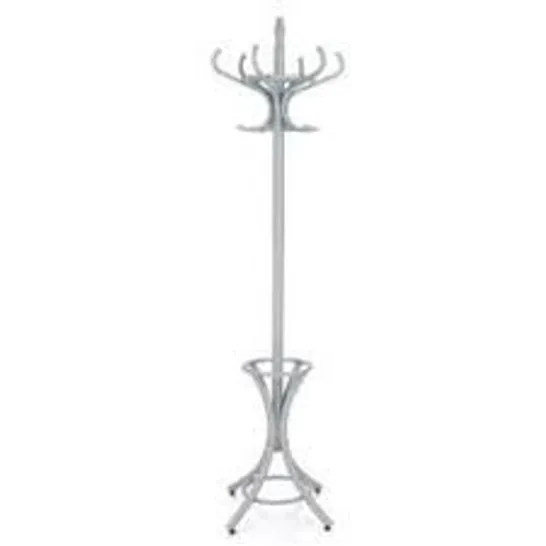 BOXED COSTWAY FLOOR STANDING HAT COAT RACK STAND HANGER UMBRELLA STAND HALL TREE RACK 12 HOOK - GREY (1 BOX)