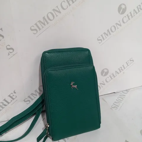 GREEN LEATHER FRONT POCKET COMPACT CROSSBODY BAG