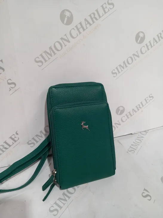 GREEN LEATHER FRONT POCKET COMPACT CROSSBODY BAG