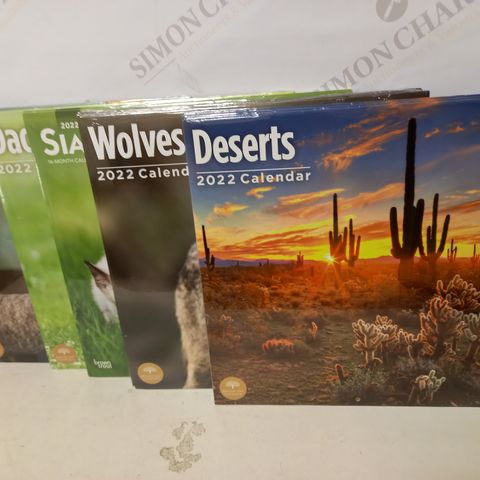 LOT OF 10 ASSORTED CALENDERS - 2022 TO INCLUDE DESERTS, WOLVES, RESCUE CATS, ETC