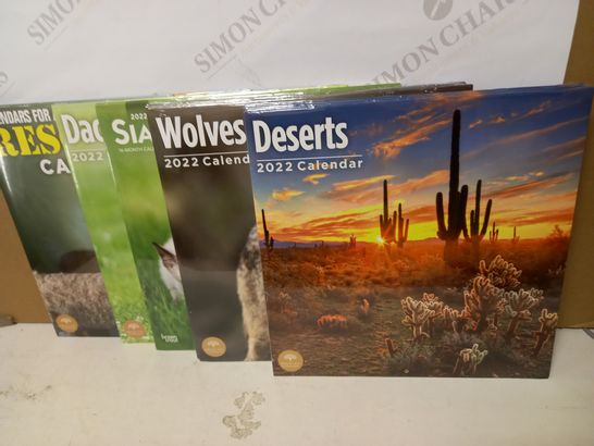 LOT OF 10 ASSORTED CALENDERS - 2022 TO INCLUDE DESERTS, WOLVES, RESCUE CATS, ETC