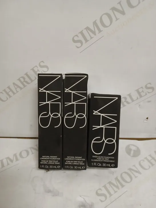 BOX OF APPROX 3 ITEM TO INCLUDE  NARS SHEER GLOW FOUNDATION & NARS NATURAL RADIANT LONGWEAR FOUNDATION- MEDIUM 1 PUNJAB