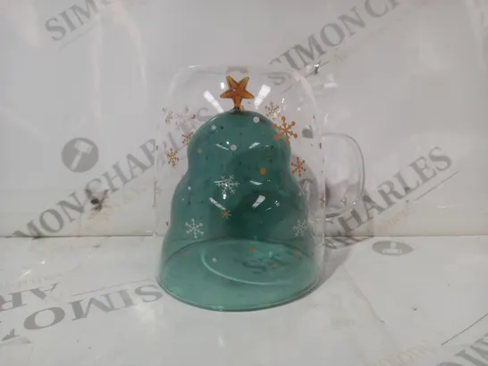 BOXED UNBRANDED FESTIVE CHRISTMAS TREE DOUBLE WALL GLASS MUG