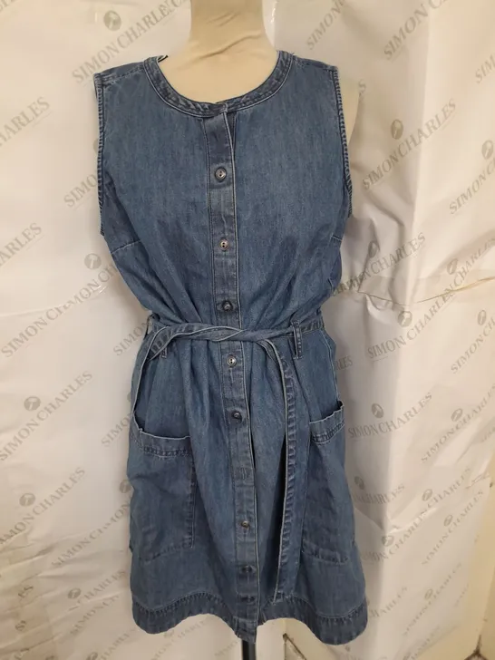 NEXT SLEEVELESS TIE WAIST BUTTON UP DENIM DRESS IN BLUE SIZE 14