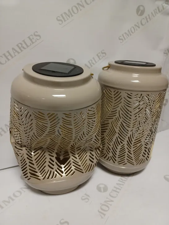 GARDEN REFLECTIONS SET OF 2 PATTERNED SOLAR LANTERNS, LEAF