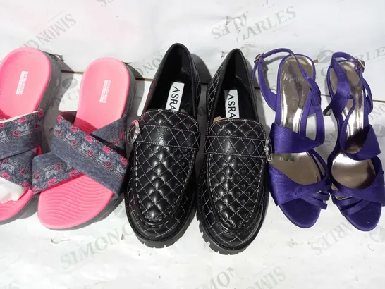 BOX OF APPROXIMATELY 15 ASSORTED PAIR OF SHOES AND FOOTWEAR ITEMS IN VARIOUS STYLES AND SIZES TO INCLUDE ASRA, MONSOON, SKECHERS, ETC