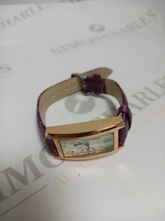 LADIES STOCKWELL WATCH – TEXTURED DIAL WITH SUB DIAL MINUTE HAND – PURPLE/PINK LEATHER STRAP