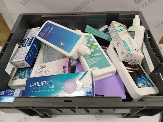 BOX TO CONTAIN APPROX. 22 X ASSORTED VISION CARE PRODUCTS. INCLUDES CONTACT LENSES AND CLEANING SOLUTION - COLLECTION ONLY