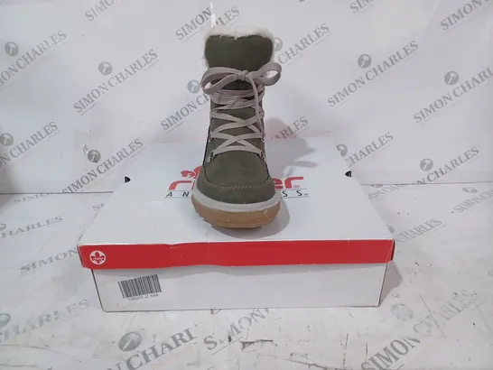 BOXED RIEKER WATER RESISTANT WARM LINED HIKING LACE UP BOOTS, KHAKI - SIZE 6.5