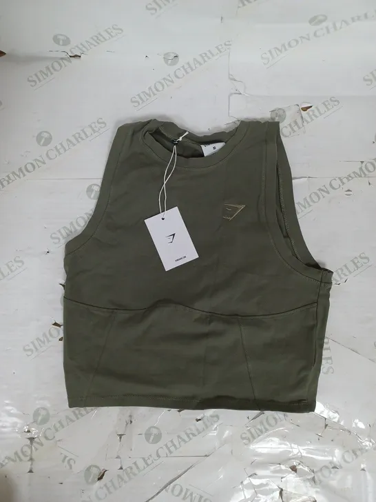 GYMSHARK REST DAY COTTON CONTOUR TANK IN GREEN SIZE M