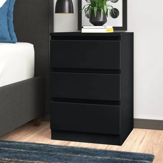 BOXED BLACK BRAUNSTEIN 3 DRAWER BEDSIDE TABLE 