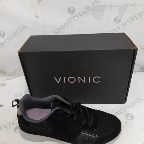 BOXED PAIR OF VIONIC BLACK MESH TRAINER SIZE 6