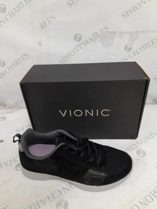 BOXED PAIR OF VIONIC BLACK MESH TRAINER SIZE 6