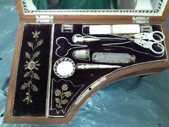 19th CENTURY SEWING CASE IN THE FORM OF HARPSICORD WITH MUSIC BOX - COLLECTION ONLY