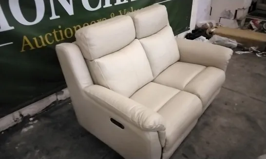 QUALITY DESIGNER CREAM LEATHER ELECTRIC RECLINING 2 SEATER SOFA 