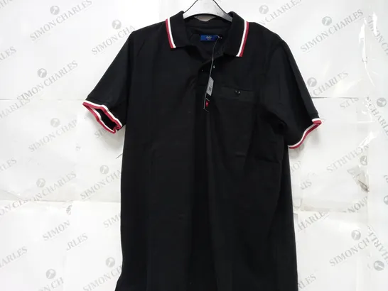 COTTON TRADERS TIPPED POLO SHIRT IN BLACK - UK MEDIUM