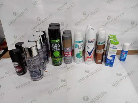 LOT OF APPROX 20 ASSORTED AEROSOLS TO INCLUDE BODY SPRAYS, PAINT, HAIR SPRAY ETC