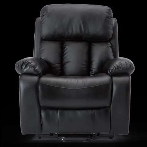 BOXED DESIGNER DUAL RISE LEATHER RECLINER CHAIR IN BLACK (2 BOXES)
