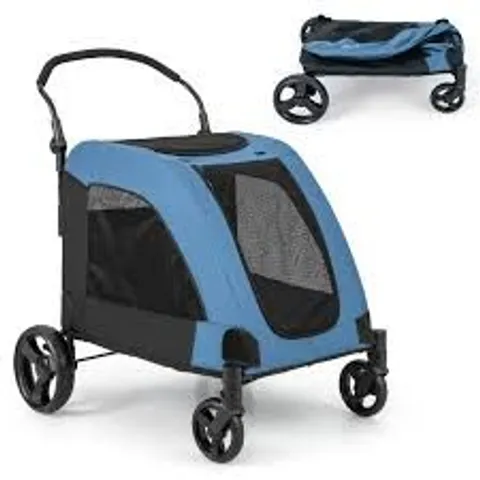 BOXED COSTWAY EXTRA LARGE DOG STROLLER FOLDABLE PET STROLLER WITH DUAL ENTRY - BLUE (1 BOX)