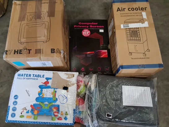 PALLET OF ASSORTED HOUSEHOLD ITEMS TO INCLUDE AIR COOLER, AIR FRYER AND WATER TABLE