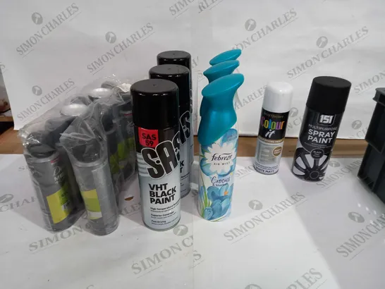 LOT OF APPROX 20 ASSORTED AEROSOLS TO INCLUDE BODY SPRAY, PAINT, AIR SPRAY ETC