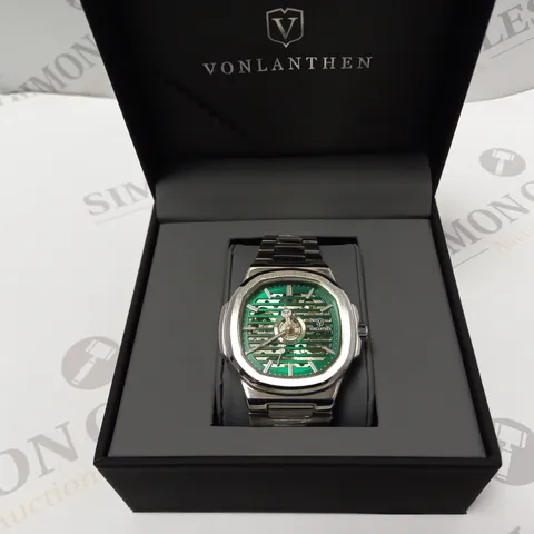 MENS VONLANTHEN AUTOMATIC WATCH – SKELETON DIAL – STAINLESS STEEL STRAP – GLASS EXHIBITION BACK CASE