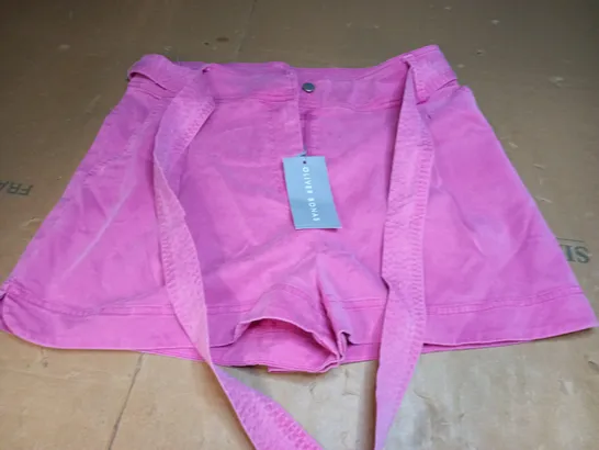 OLIVER BONAS MULTI STITCH BELTED PINK SHORTS - SIZE 10 PINK