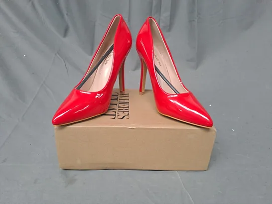 BOXED PAIR OF WHERE'S THAT FROM POINTED TOE HIGH HEELS IN RED SIZE 4