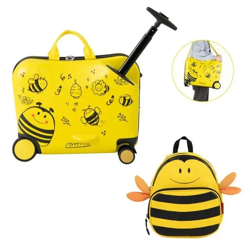 BOXED COSTWAY 2-PIECE RIDE-ON KIDS LUGGAGE SET - YELLOW 