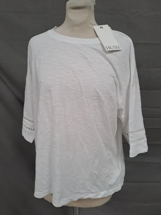 HUSH LUCIE LACE DETAIL T-SHIRT IN WHITE SIZE MEDIUM