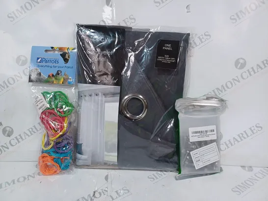 BOX OF APPROXIMATELY 15 ASSORTED HOUSEHOLD ITEMS TO INCLUDE PACK OF SELF TAPPING SCREWS, LUCY ONE EYELET PANEL, PARROT PET TOY, ETC