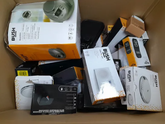 BOX OF APPROXIMATELY 15 ASSORTED ITEMS TO INCLUDE - BUSH DAB/FM RADIO , BUSH PORTABLE DAB RADIO , PORTABLE FM/AM RADIO ETC