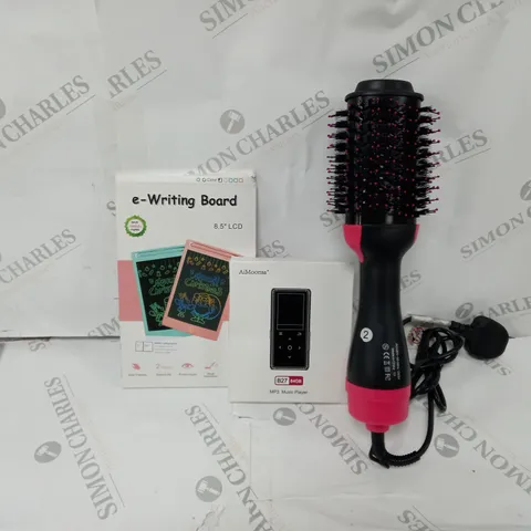 APPROXIMATELY 10 ASSORTED ITEMS TO INCLUDE E-WRITING BOARD, MP3 MUSIC PLAYER, HOT AIR BRUSH ETC. 