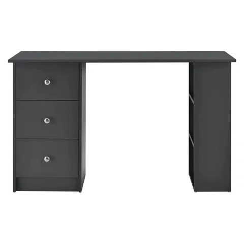BOXED COMPUTER DESK WITH 3 DRAWERS - DARK GREY WITH DARK WOODEN TOP (1 BOX)