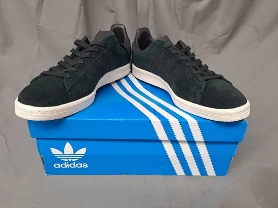 BOXED PAIR OF ADIDAS CAMPUS NP SHOES IN DARK GREEN/BLACK UK SIZE 8.5