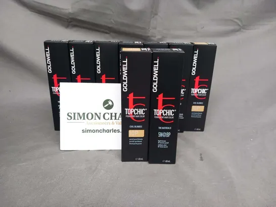 NINE BOXED GOLDWELL TOP CHIC PERMANENT HAIR COLOUR 60ML IN ASSORTED COLOURS TO INCLUDE; COOL BLONDES 10P, THE NATURALS 5N@BP AND THE NATURALS 7NA