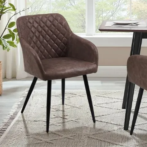 BOXED MOREE SET OF TWO BROWN PU LEATHER DINING CHAIRS