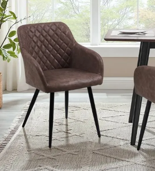 BOXED MOREE SET OF TWO BROWN PU LEATHER DINING CHAIRS