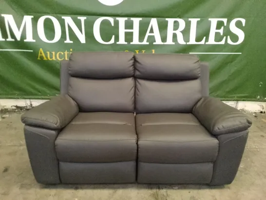 QUALITY DESIGNER MANUAL RECLINER 2 SEATER SOFA - DARK GREY LEATHER 