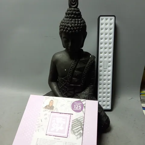 CAGE OF APPROXIMATELY 10 ASSORTED ITEMS TO INCLUDE - LED LIGHT STRIP , BUDDHA , SAU IT WITH STYLE ETC