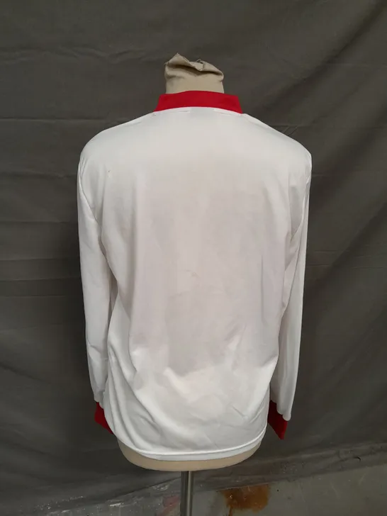 APPROXIMATELY 6 BRAND NEW ERREA WHITE AND RED LONG SLEEVED FOOTBALL SHIRTS - SIZE XS