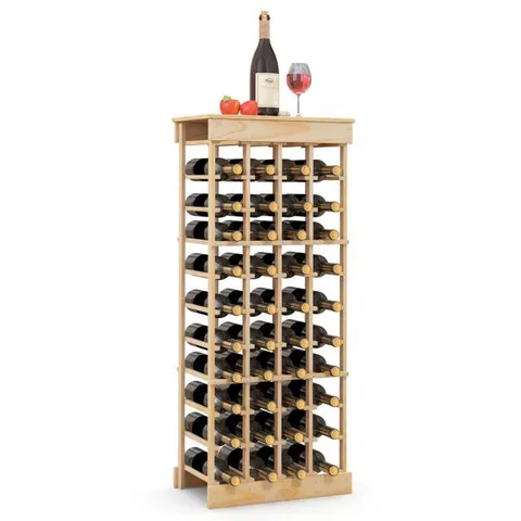 BOXED COSTWAY SOLID WOOD WINE RACK FOR 40 BOTTLES WITH ANTI-TILT PROTECTION & REINFORCED CROSSBARS NATURAL