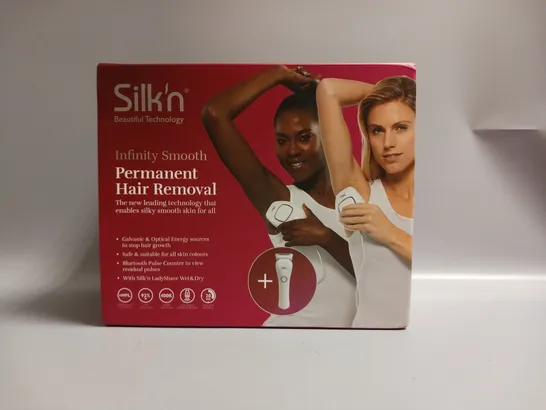 BOXED SILK'N INFINITY SMOOTH PERMANENT HAIR REMOVAL DEVICES IN WHITE INCLUDES STORAGE CASE IN GREY