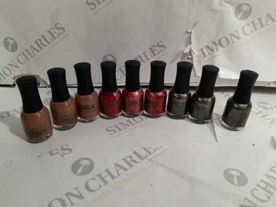 APPROXIMATELY 9 ORLY NAIL VARNISH IN VARIOUS COLOURS