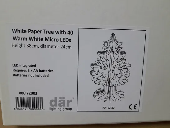 BRAND NEW BOXED DAR LIGHTING WHITE PAPER TREE WITH 40 WARM WHITE MICRO LEDS