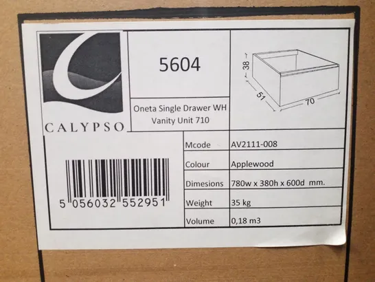 BRAND NEW BOXED CALYPSO ONETA SINGLE DRAWER WH VANITY UNIT IN APPLE WOOD - 780X380X600MM