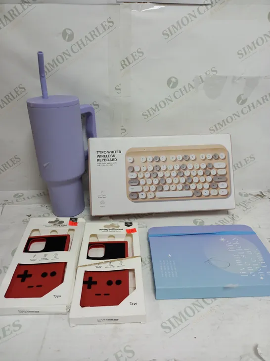 BOX OF APPROXIMATELY 15 ASSORTED ITEMS TO INCLUDE WIRELESS KEYBOARD, WATER BOTTLE, NOVELTY PHONE CASE ETC