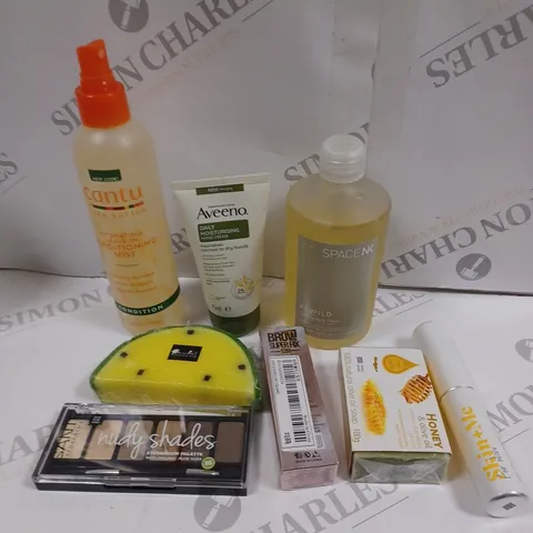 BOX OF APPROXIMATELY 20 ASSORTED ITEMS TO INCLUDE CANTU MOISTURISING MIST, AVEENO HAND CREAM, SANITE NUDY SHADES ETC