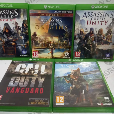 5 X ASSORTED XBOX GAMES TO INCLUDE ASSASSIN'S CREED ORIGINS, CALL OF DUTY VANGUARD, BIOMUTANT ETC 