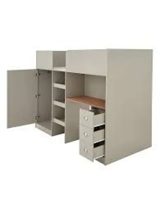 BOXED ATLANTA HIGH SLEEPER WITH DESK, DRAWERS AND WARDROBE (1 BOX OF 3 ONLY)